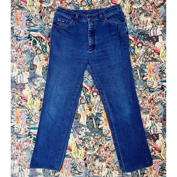 Vtg 1980s Lee High Waist Blue Denim Tapered Mom Jeans 31 Waist Bootcut - Picture 1 of 11